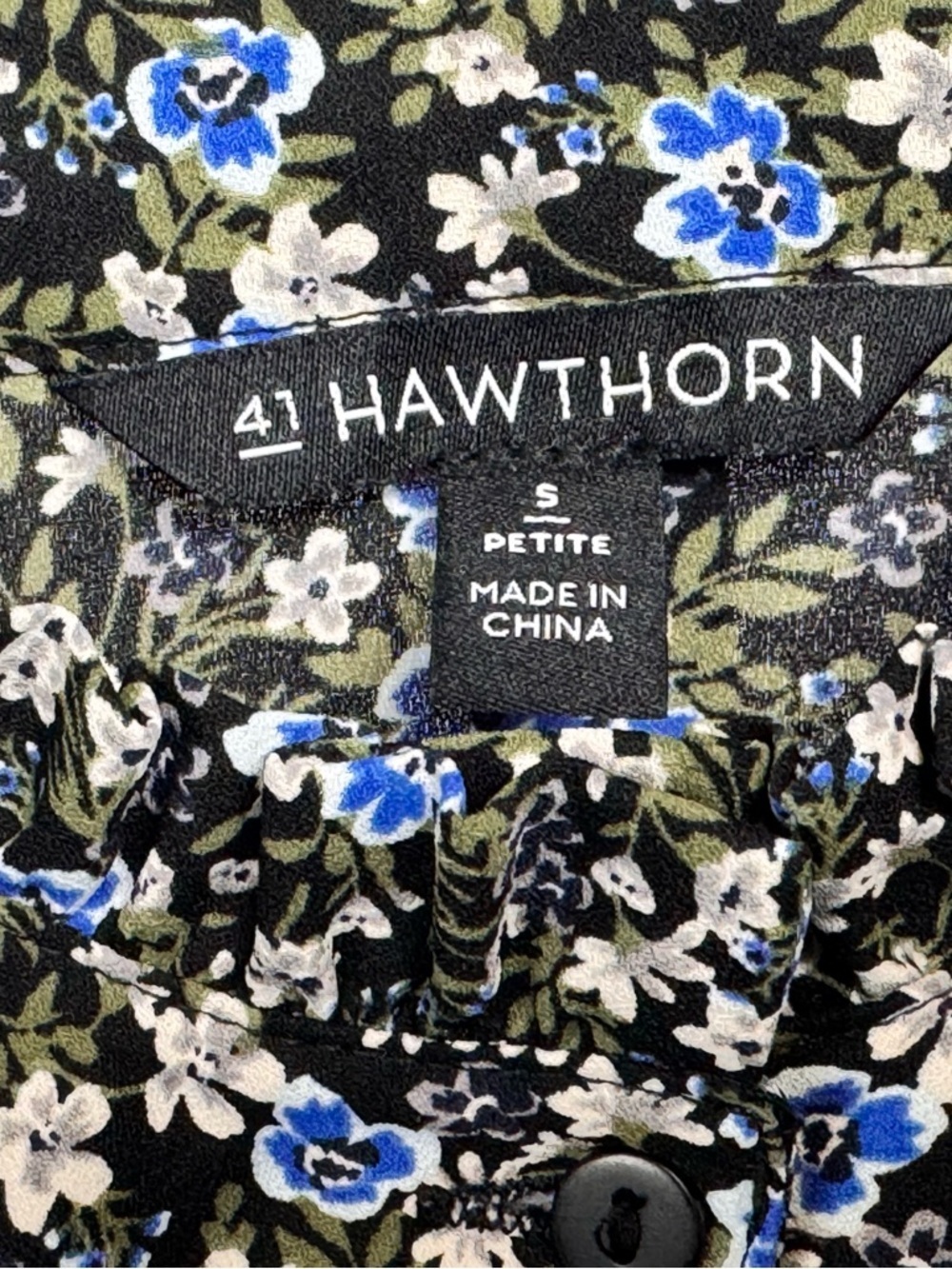 41 Hawthorn Floral Ruffle Hem Blouse Size S Petite Boho Long Sleeve - Picture 10 of 12